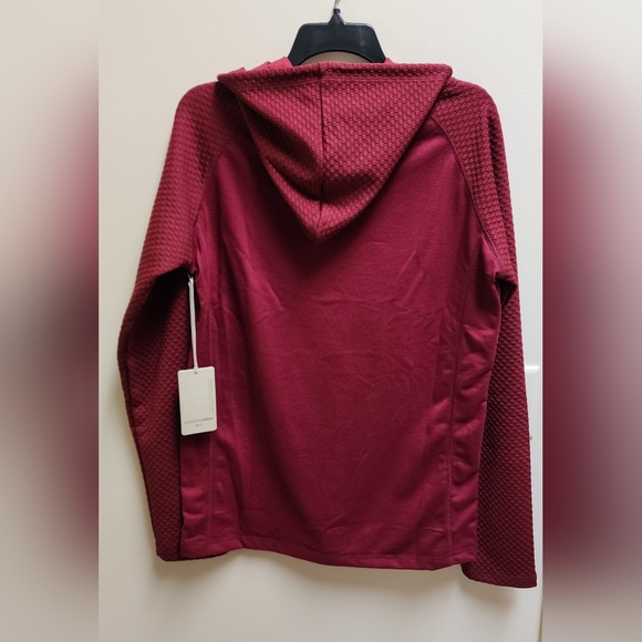 Mens Henley Style Pullover Hoodie in Burgundy With Textured Sleeves Size Large - Picture 2 of 8